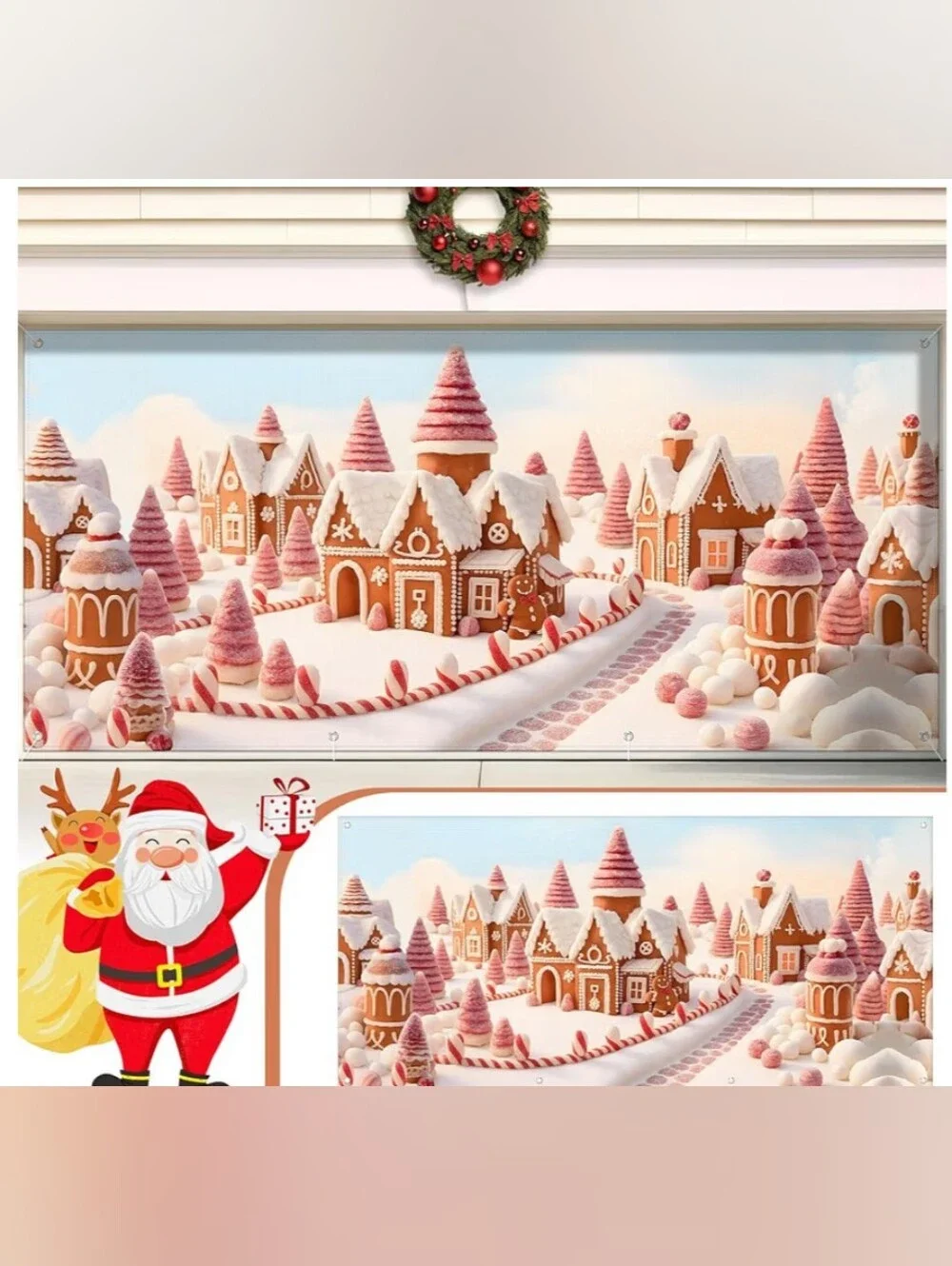 Holiday Gingerbread Scene Garage Cover 6x13– Red